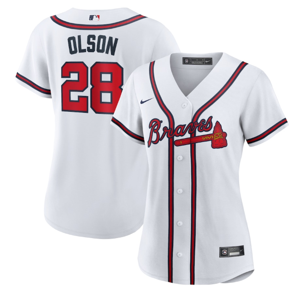 Women's Atlanta Braves #28 Matt Olson White Cool Base Stitched Jersey(Run Small)